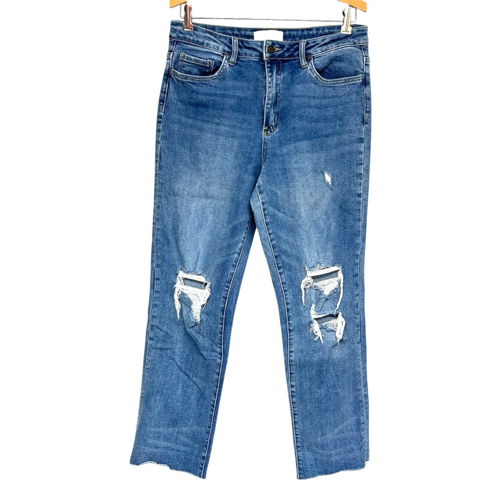 Vervet Jeans Distressed High Rise Wide Leg Raw Hem 30 Blue Medium wash Stretch